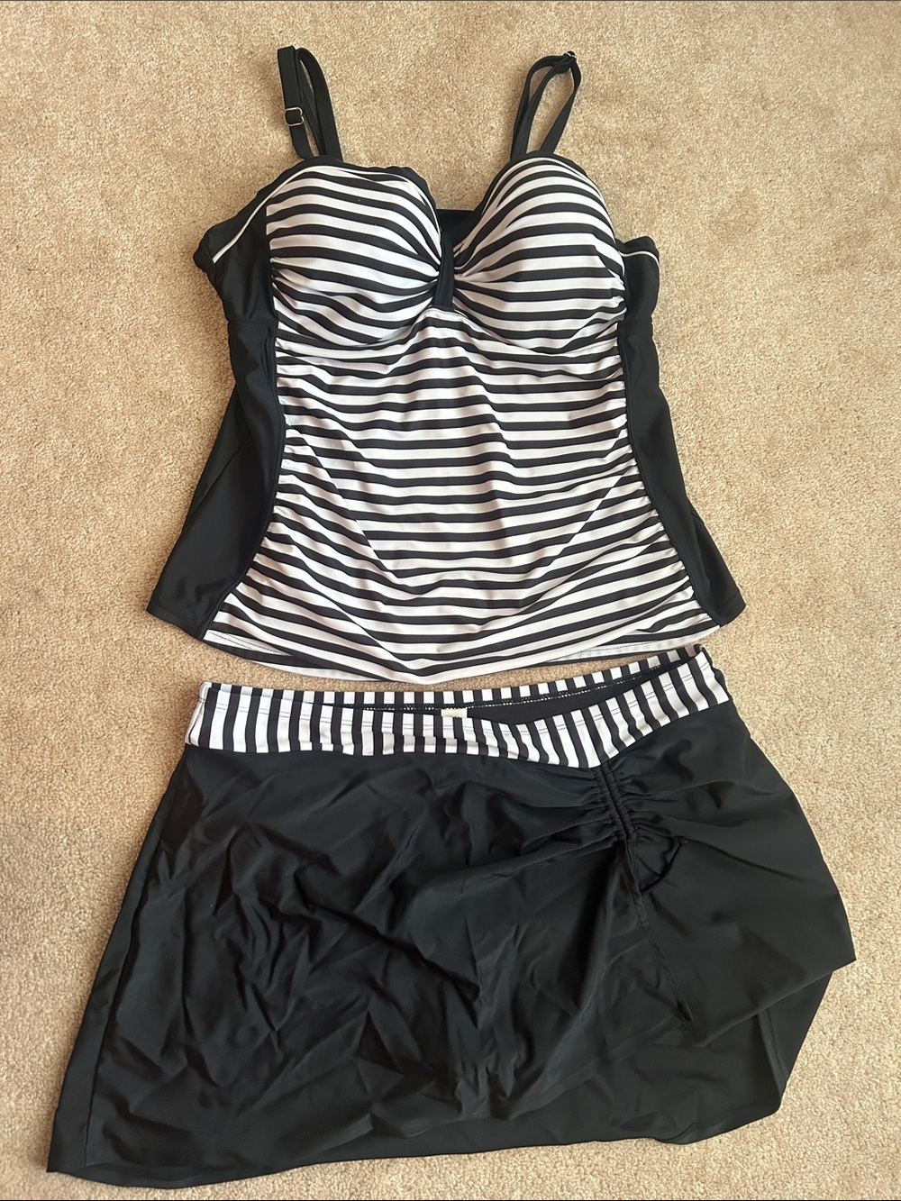 Black & White Striped Tankini Set
